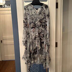 W by Worth size 10 floral pattern green and gray dress with matching green belt